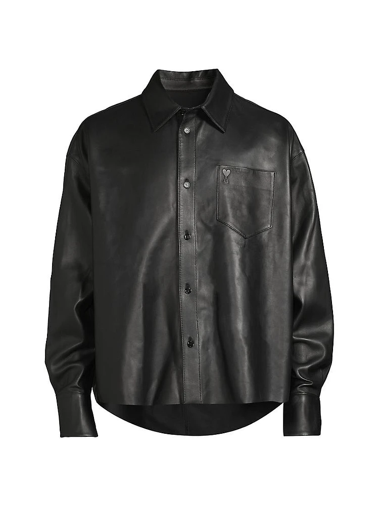 Leather Boxy-Fit Shirt