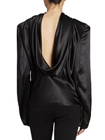 Cowl-Back Blouse Silk Satin