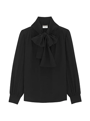 Lavalliere-Neck Blouse Silk Crepe
