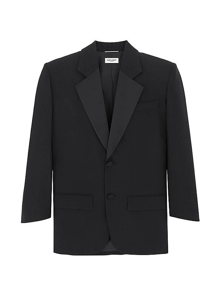 Oversized Tuxedo Jacket In Raised-Stripe Wool