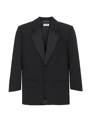 Oversized Tuxedo Jacket In Raised-Stripe Wool