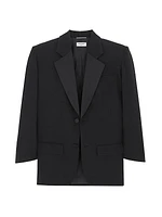 Oversized Tuxedo Jacket In Raised-Stripe Wool