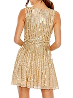 Sequined V-Neck A-Line Minidress