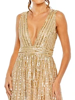 Sequined V-Neck A-Line Minidress