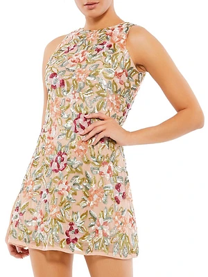 Sequin Floral Halterneck Minidress