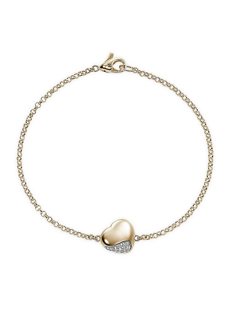 Pebble 14K Yellow Gold & 0.07 TCW Diamond Heart Charm Bracelet