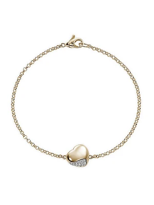 Pebble 14K Yellow Gold & 0.07 TCW Diamond Heart Charm Bracelet