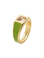 14K-Gold-Plated, Enamel & Crystal Signet Ring