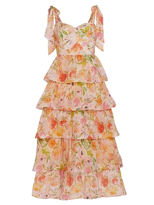 Zirconia Floral Ruffled Maxi Dress