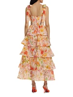 Zirconia Floral Ruffled Maxi Dress