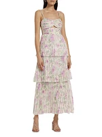 Emmi Floral Plissé Tiered Cocktail Dress