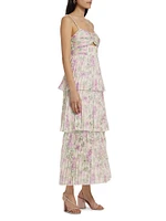 Emmi Floral Plissé Tiered Cocktail Dress