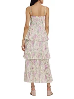 Emmi Floral Plissé Tiered Cocktail Dress