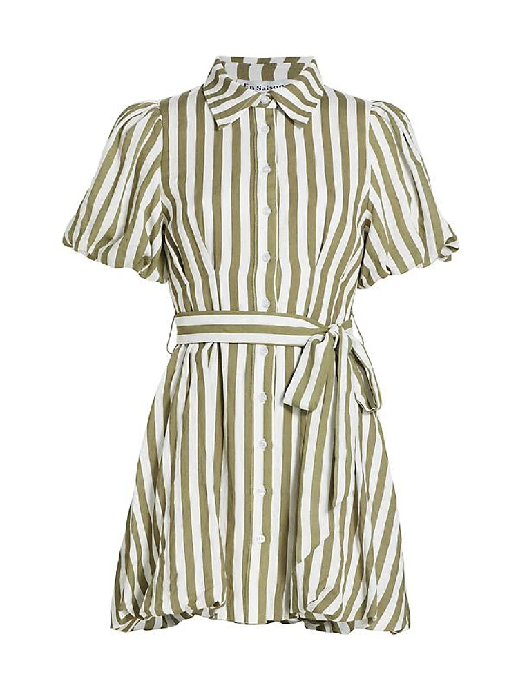 Cece Striped Bubble-Hem Minidress