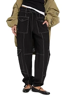 Wide-Leg Drawstring Cargo Pants