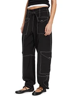 Wide-Leg Drawstring Cargo Pants