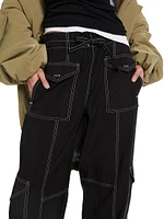 Wide-Leg Drawstring Cargo Pants