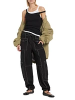 Wide-Leg Drawstring Cargo Pants