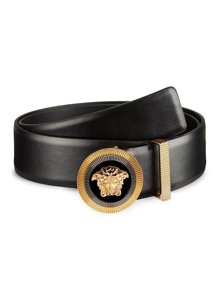 Medusa Buckle Leather Belt