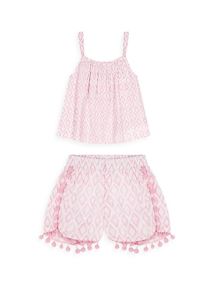 Little Girl's & Girl's Printed Tassel-Accented Top & Shorts Set