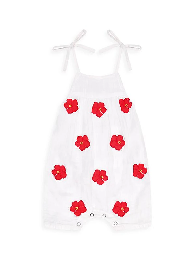 Baby Girl's Hibiscus Embroidered Romper