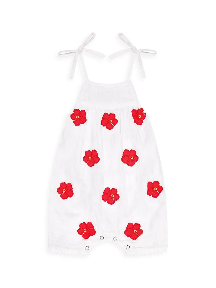 Baby Girl's Hibiscus Embroidered Romper