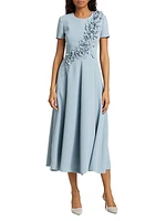 Barcelona Floral Appliqué Crepe Midi-Dress