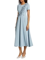 Barcelona Floral Appliqué Crepe Midi-Dress