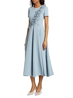 Barcelona Floral Appliqué Crepe Midi-Dress