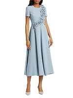 Barcelona Floral Appliqué Crepe Midi-Dress