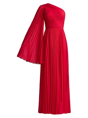 Asymmetric Pleated Chiffon Gown