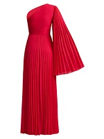 Asymmetric Pleated Chiffon Gown