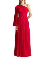 Asymmetric Pleated Chiffon Gown