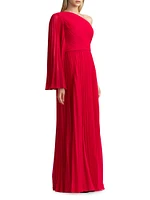 Asymmetric Pleated Chiffon Gown