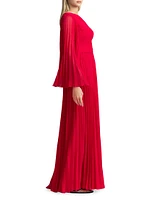 Asymmetric Pleated Chiffon Gown