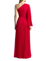 Asymmetric Pleated Chiffon Gown