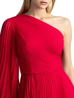 Asymmetric Pleated Chiffon Gown