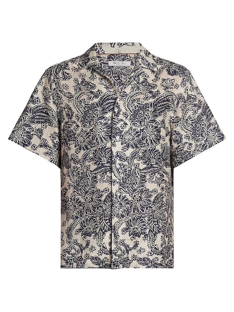 Tindaro Mc Woodblock Botanic Linen Camp Shirt