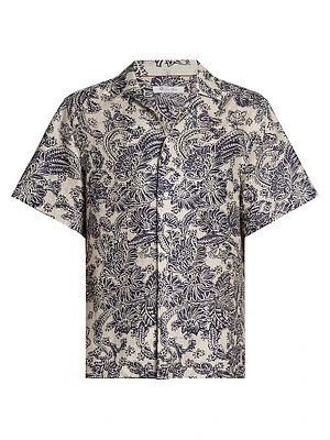 Tindaro Mc Woodblock Botanic Linen Camp Shirt