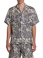 Tindaro Mc Woodblock Botanic Linen Camp Shirt