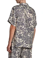 Tindaro Mc Woodblock Botanic Linen Camp Shirt