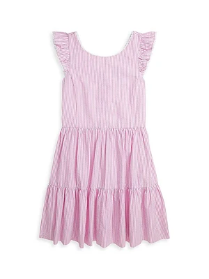 Girl's Striped Cotton Lace-Trimmed Dress