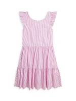 Girl's Striped Cotton Lace-Trimmed Dress