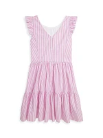 Girl's Striped Cotton Lace-Trimmed Dress