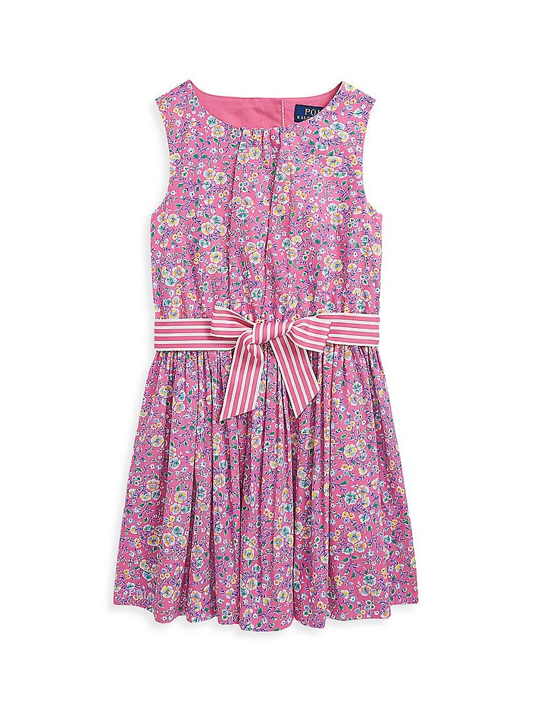 Little Girl's & Floral Cotton Fit-And-Flare Dress