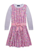 Little Girl's & Floral Cotton Fit-And-Flare Dress