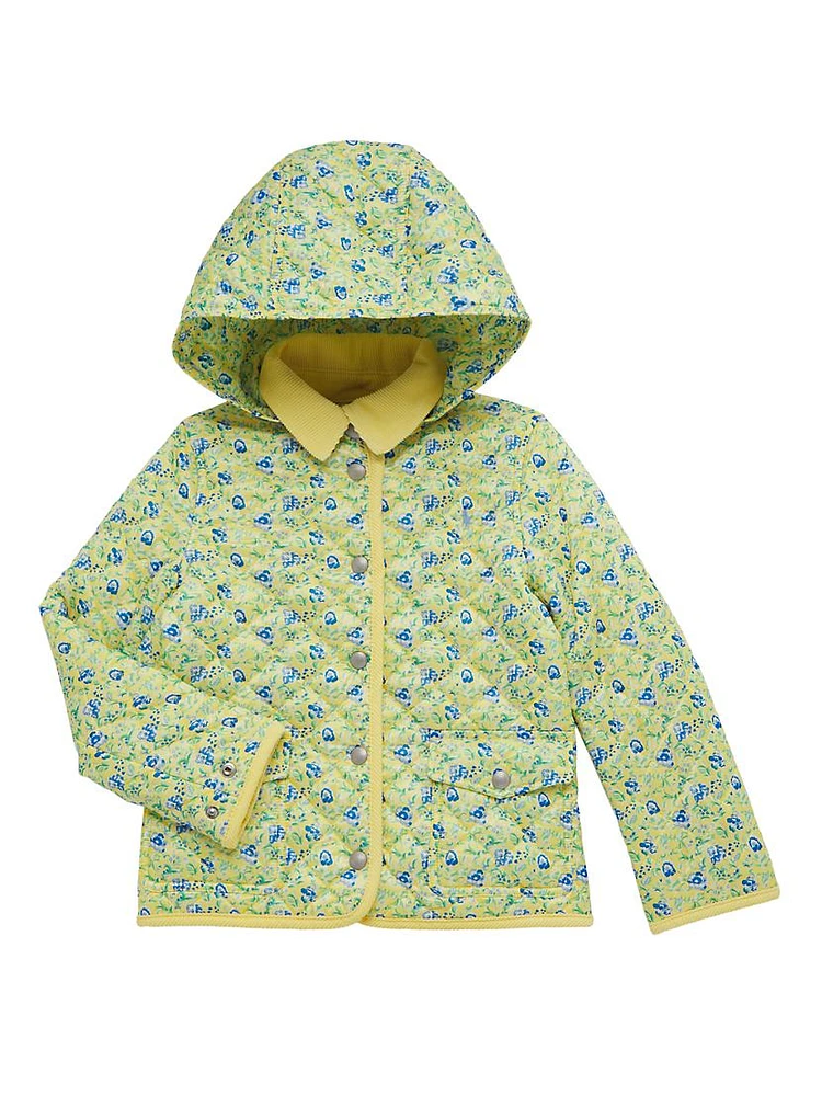 Little Girl's & Floral Print Quilted Hooded Jacket