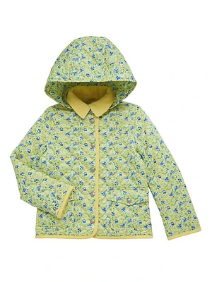 Little Girl's & Floral Print Quilted Hooded Jacket