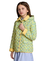 Little Girl's & Floral Print Quilted Hooded Jacket