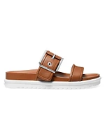 Colby Buckle-Accented Leather Slide Sandals